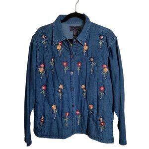 Vintage Life Style Plus Woman's Cotton‎ Floral Embroidered Button Front Shirt
